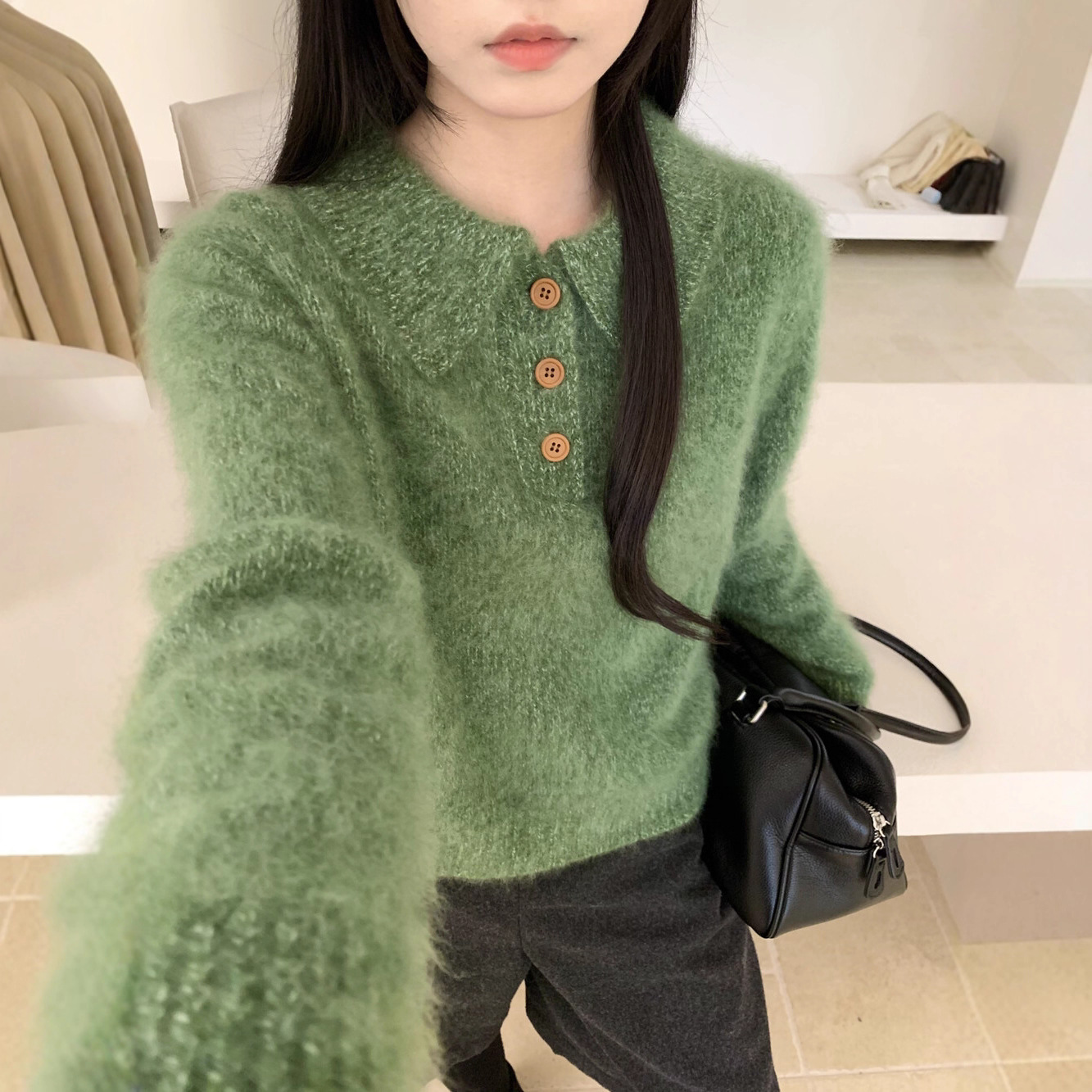冬上新！韩系高品质全羊毛花纱拉毛软糯舒适翻领羊毛衫毛衣