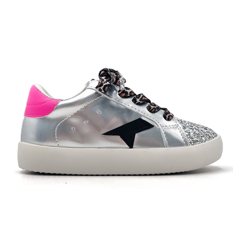 New Foreign Trade Children's Sneakers with Shiny Material, Rubber Soft Sole, Girls' Baby Sports Shoes, Genuine Leather Boys' Casual Shoes