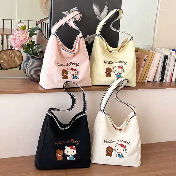 2026 Summer New Embroidered Kitty Large-Capacity Tote Bag Japanese-Style Hello Kitty Lightweight Eco-Friendly Shoulder Bag