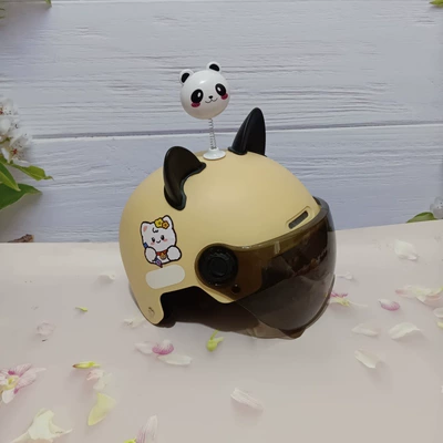Motosiklet kaskı (dəbilqə) old electric car motorcycle - writing-cat-khaki-black-short-black-cat-ears-white-bear-7-15-years-old