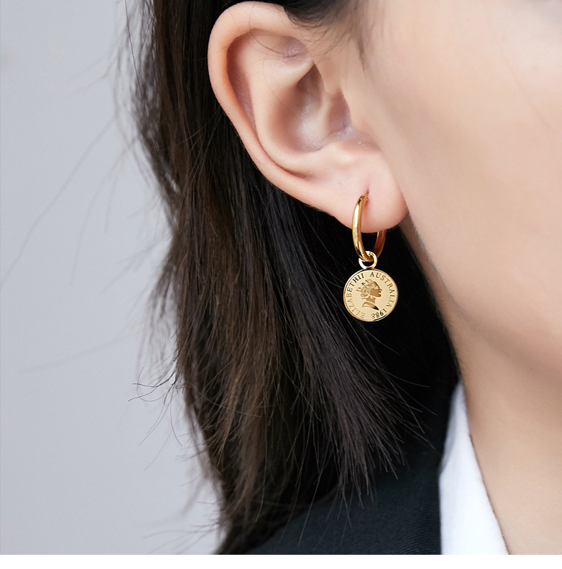 9g Weight Drop Earrings Classification French Style Portrait Flower Titanium Steel Plating Drop Earrings 1 Pair