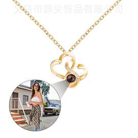 100种语言我爱你个性定 制照片投影项链双桃心吊坠女源头工厂