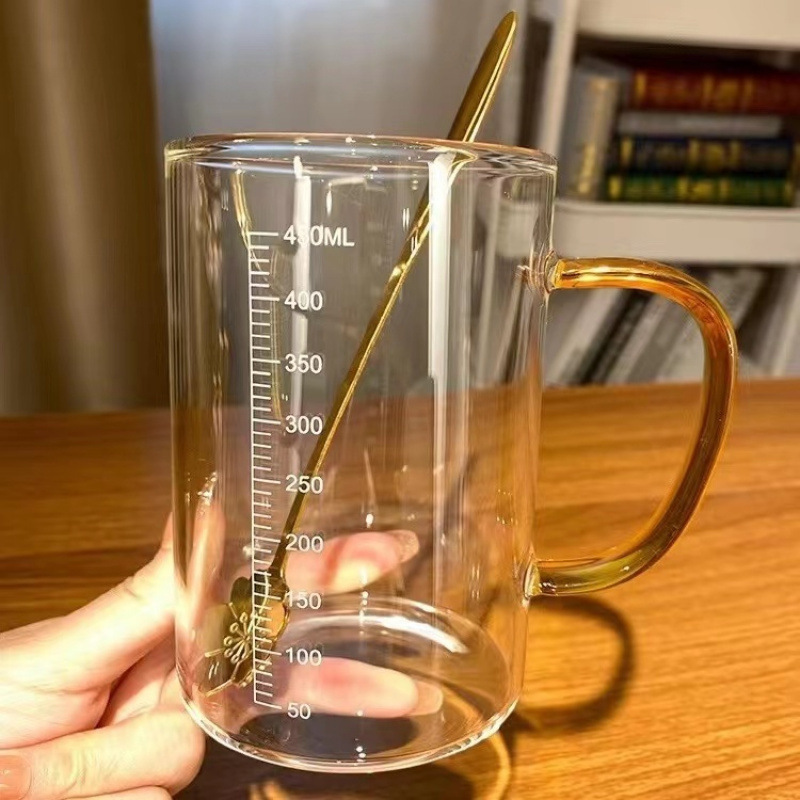 包邮玻璃杯子ins风高颜值早餐杯牛奶杯高硼硅玻璃杯刻度杯量杯|undefined