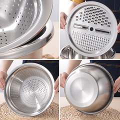 Stainless Steel Grater Gift Set: 3-Piece Kit with Rice Sieve, Grating Tray, and Multi-Use Drainage Vegetable Wash Basin for Home Kitchens