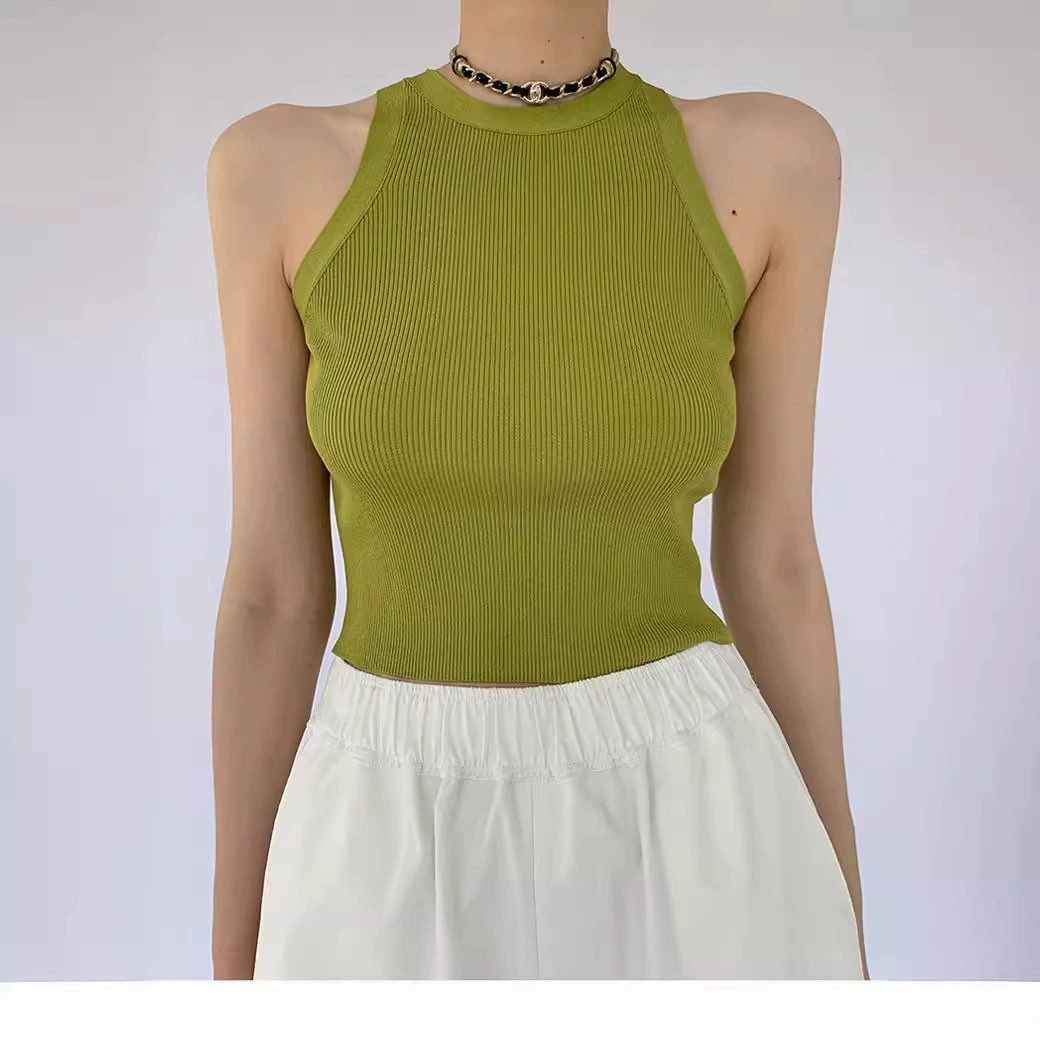 Тонкий трикотаж I-образной формы для женщин, лето и осень 2025, новый универсальный крутой эластичный топ без рукавов с воротником на бретельках для женщин