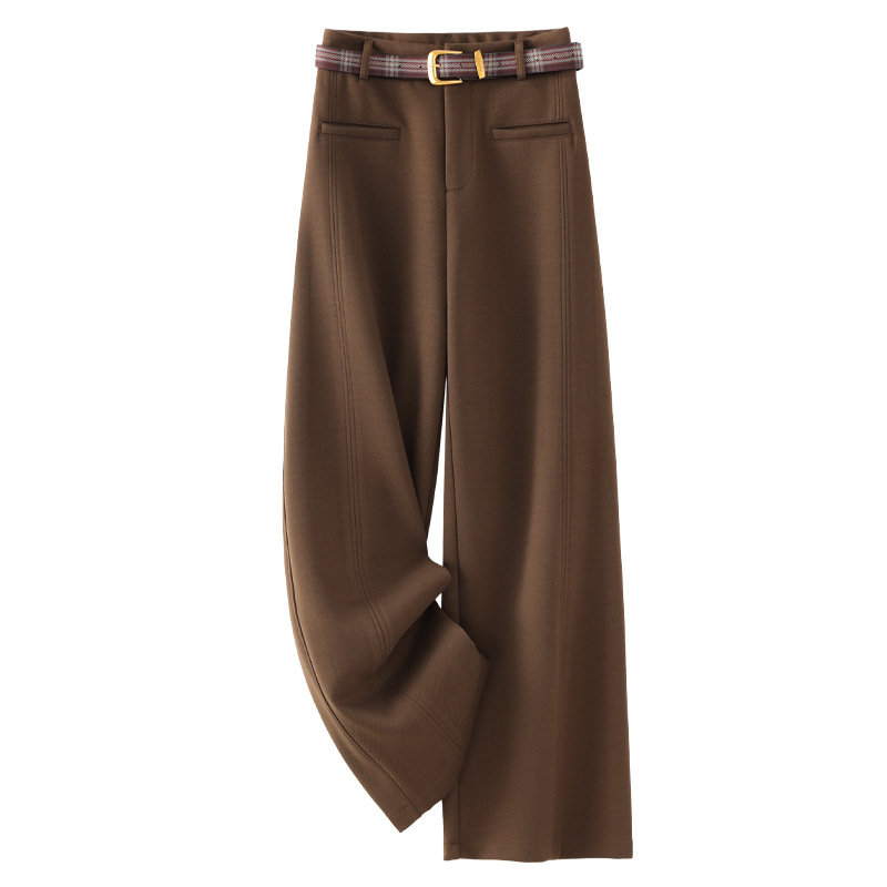 Brown Woolen Wide-Leg Pants for Women, Autumn and Winter 2025 New Style, Casual Suit Pants, Loose and Drapey Cashmere Straight-Leg Pants