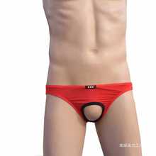 开裆式性感免脱男男士同志内裤真人骚gay小受激情三角裤攻1红