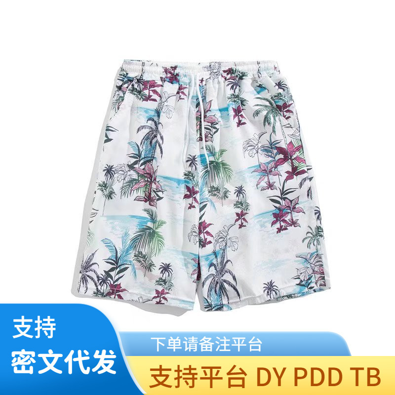 여름 플라워 반바지 남성용 인 하와이안 커플 루즈한 트렌디 브랜드 프린트 대형 팬츠 속건 5 점 비치 팬츠 트렌디