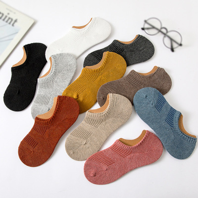 夏季袜子隐形袜女船袜纯色棉袜条纹网眼日系女袜透气地板袜硅胶脱|ru