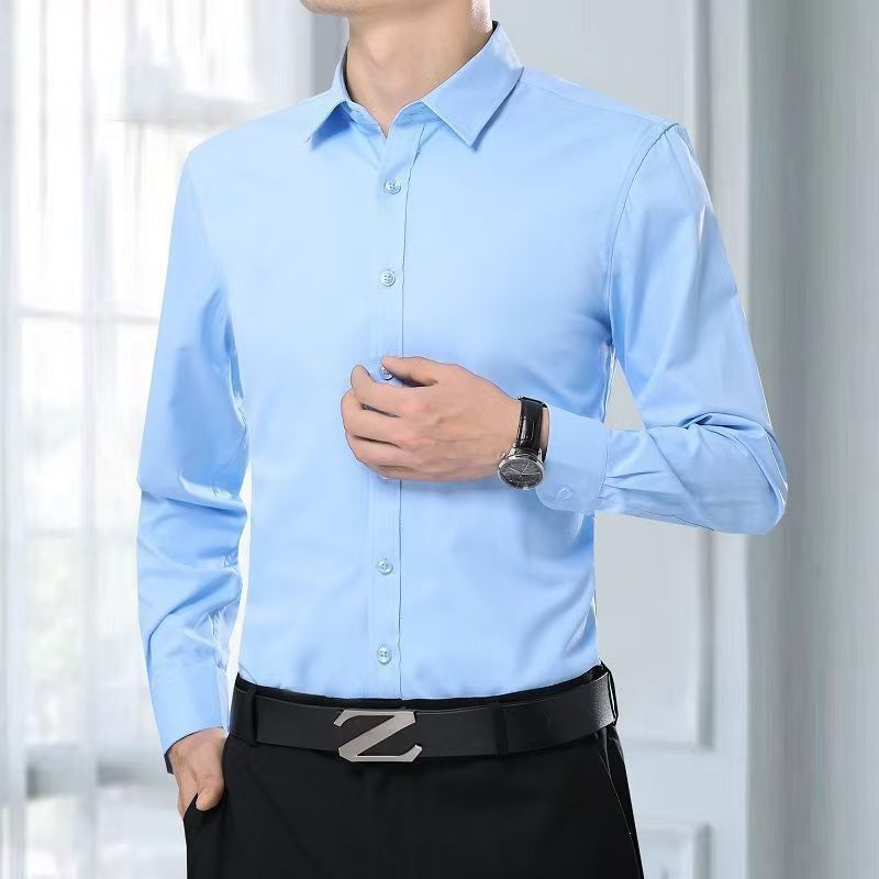 Spring and Autumn Fashion Men's Shirts Long-Sleeved Men's Business Casual Slim Solid Color Business Wedding Shirts Thin