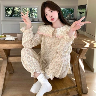 2025 可爱粉嫩软糯娃娃领甜美可爱家居服睡衣套装