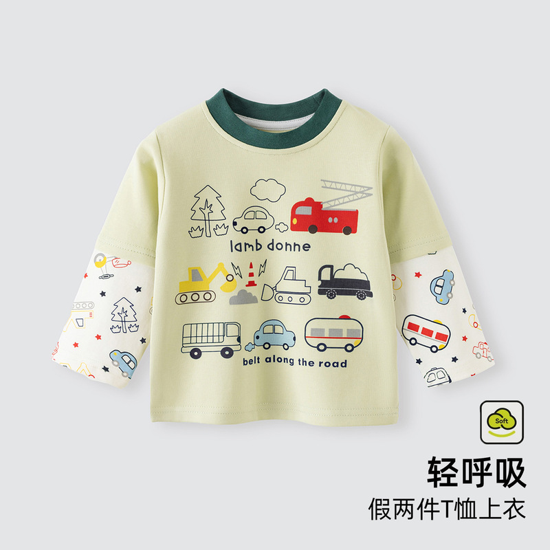 Baby long-sleeve t-shirt for boys, faux two-piece top, children's base shirt, infant spring and autumn clothing, stylish inner wear