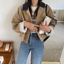 尺寸已更新 秋季韩版宽松撞色领休闲短款上衣女短款风衣外套夹克