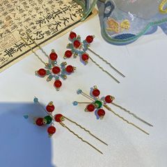 オリジナルの古風漢服の頭飾り唐風明制は瑪瑙の小珠u型の小さいヘアピンの宋製の百合の髪飾りを飾ります。