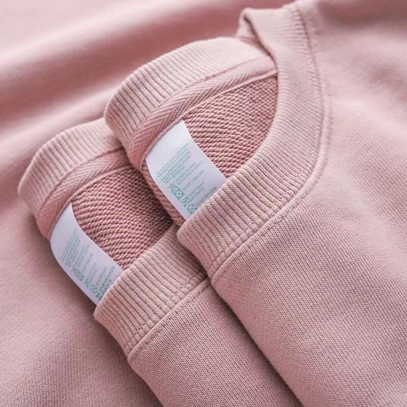 Autumn Men's Terry Cotton Sweatshirt Women's Loose Pullover Long-Sleeved Trendy Versatile Round Neck Top Pure Color Jacket Trendy