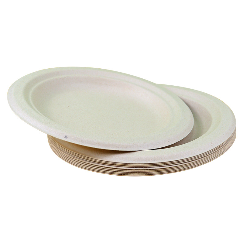 Degradable desechable plato redondo disco pulpa para llevar papel de picnic Bento plato de pastel plato de papel en stock