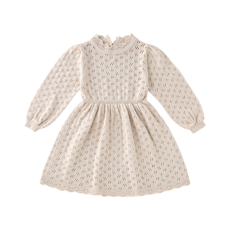 Bebe Orgánica de otoño e invierno de las niñas vestido de los niños de manga larga de punto de una sola pieza de algodón de encaje falda del bebé