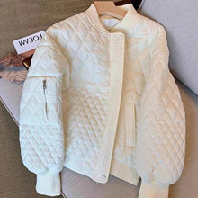 外贸原单出口品牌专柜尾单秋冬短款棉衣外套女菱格棒球服百搭棉服