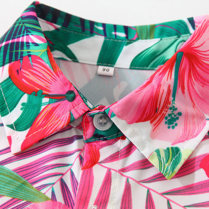 Vacaciones para niños ropa de playa camisa verano nuevo comercio exterior ropa para niños camisa floral de manga corta para niños europeos y americanos en stock