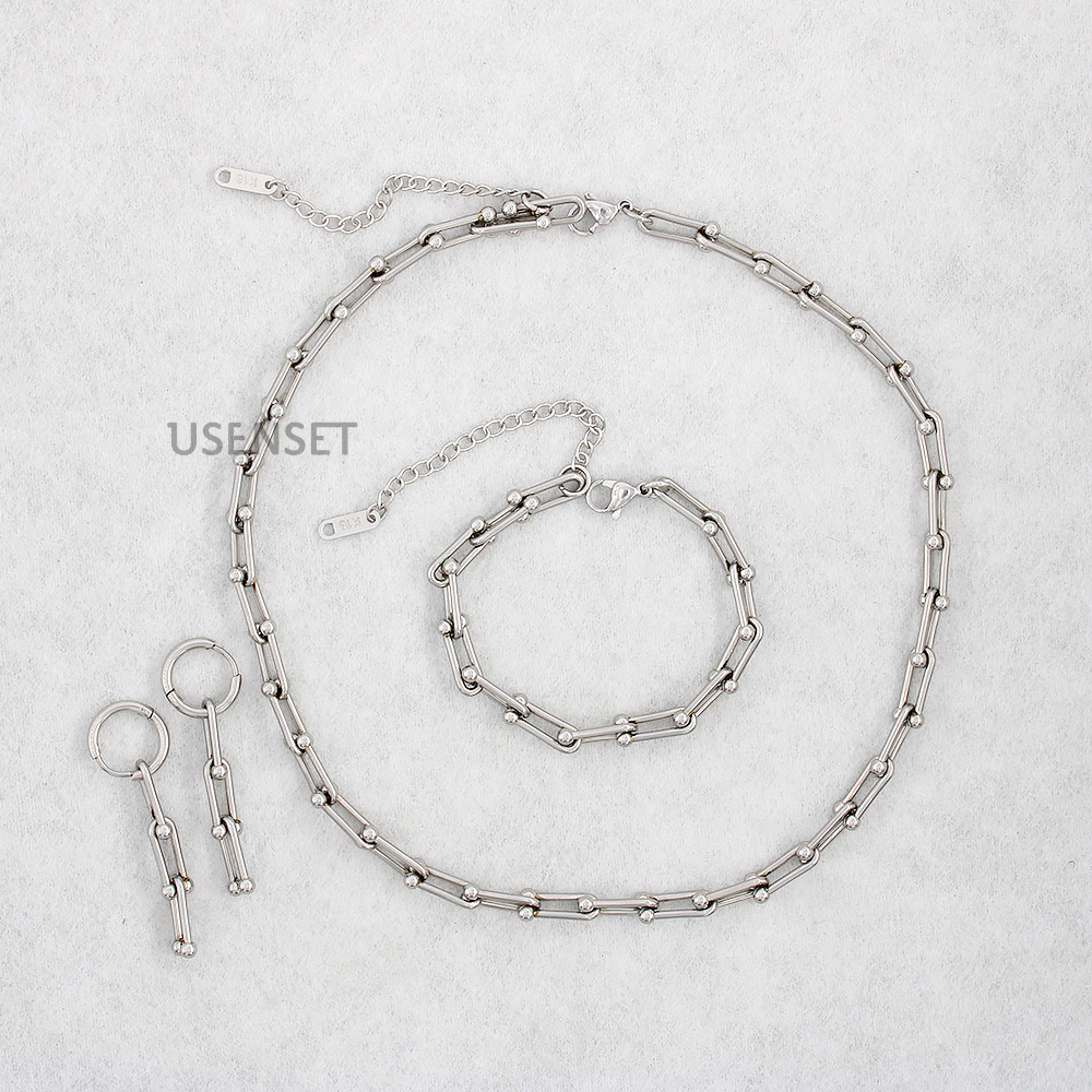 INS Style Solid Color Stainless Steel Plating Chain Bracelets Earrings Necklace