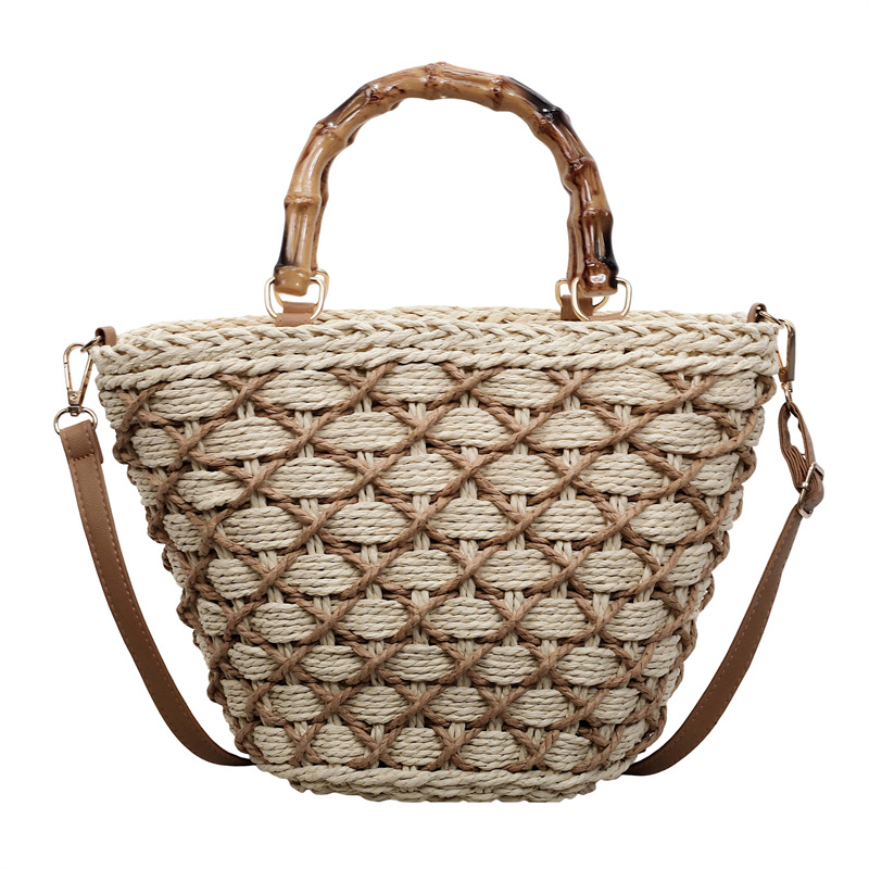 Bolsa de tejido a mano para mujeres 2026 nuevas vacaciones de playa de mano cesta de verduras bolsas de balde de verano bolsas de tela de paja image 8