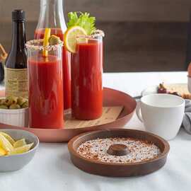 批发木质研磨器酒吧鸡尾酒糖盘盐盒糖盒调味品相思木玻璃轮糖盐研