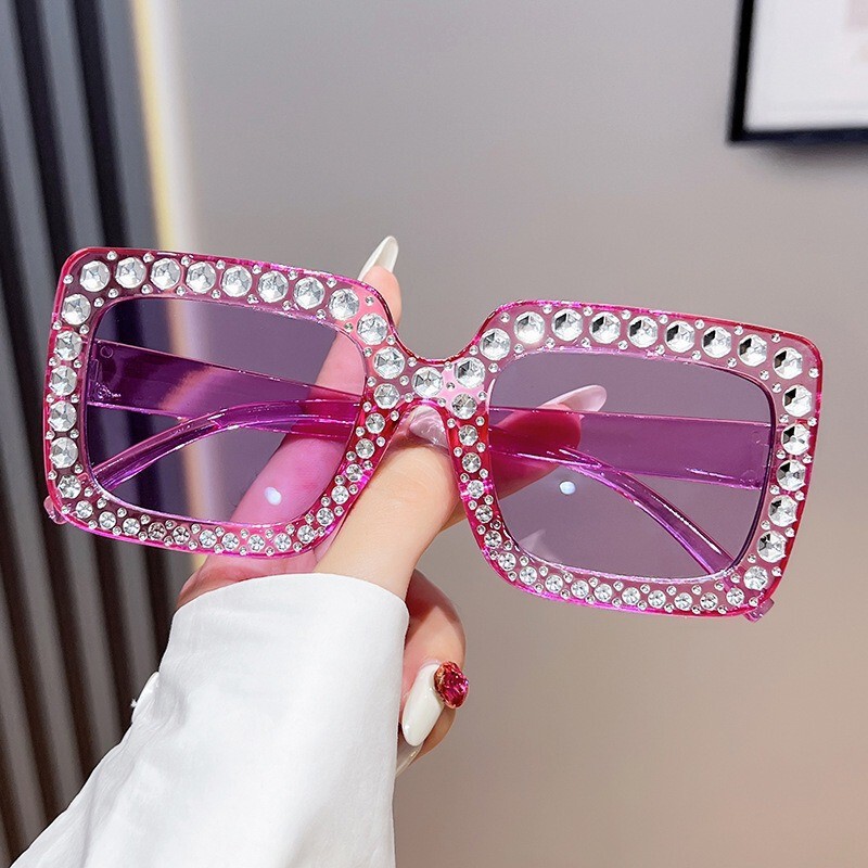 Women's Anti-Uv Sunglasses, Fashionable and Popular Large-Frame Diamond-Encrusted Sunglasses, Women's Special Outdoor Sun Protection Glasses