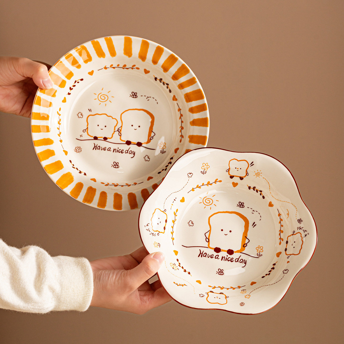 Toast esmaltado bajo platos de cerámica de color set regalo de cumpleaños de alto valor de pareja cubiertos platos de sopa platos de orejas image 4