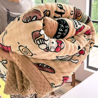 秋冬兔兔绒加厚豆豆被子毯子二合一保暖可机洗休闲毯加厚盖毯毛毯