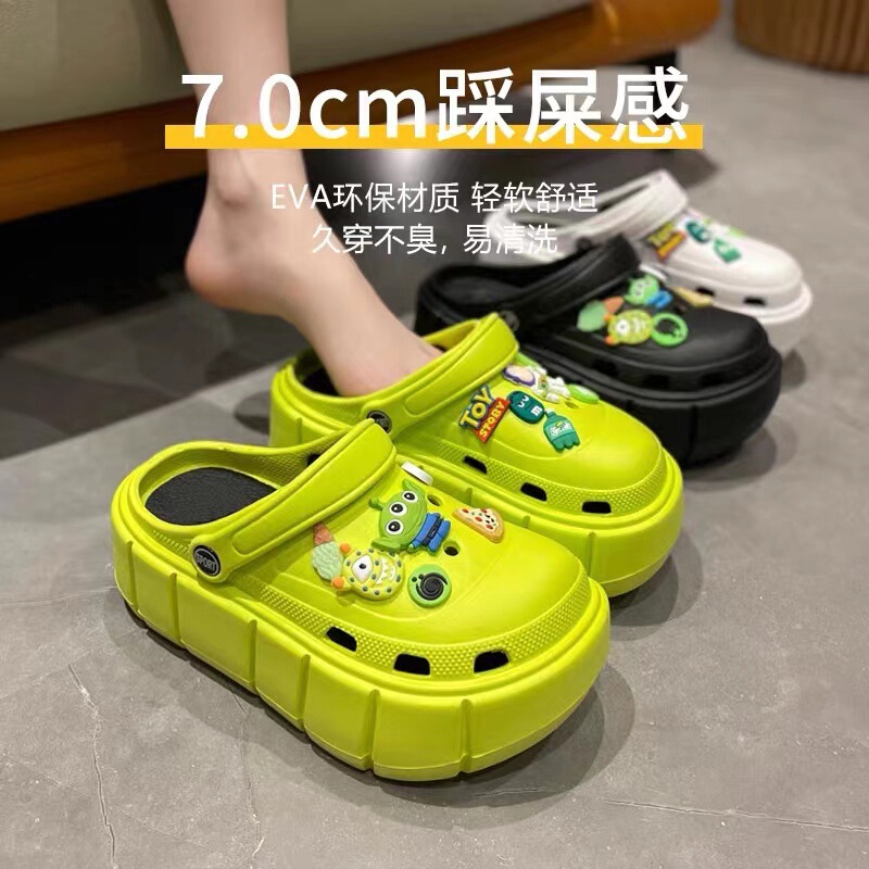 Thick-Soled Clogs for Women, Suitable for Outdoor Wear in Summer, Non-Slip, Versatile, Height-Increasing Platform Sandals, Closed-Toe Beach Slippers, Trendy Ins Style