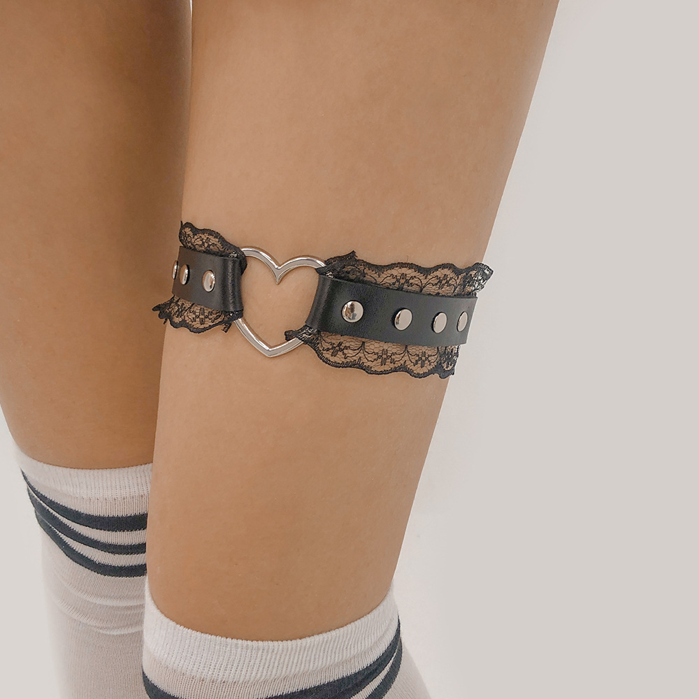 punk sexy dentelle coeur jambe anneau simple cuir jambe accessoires femmepicture2