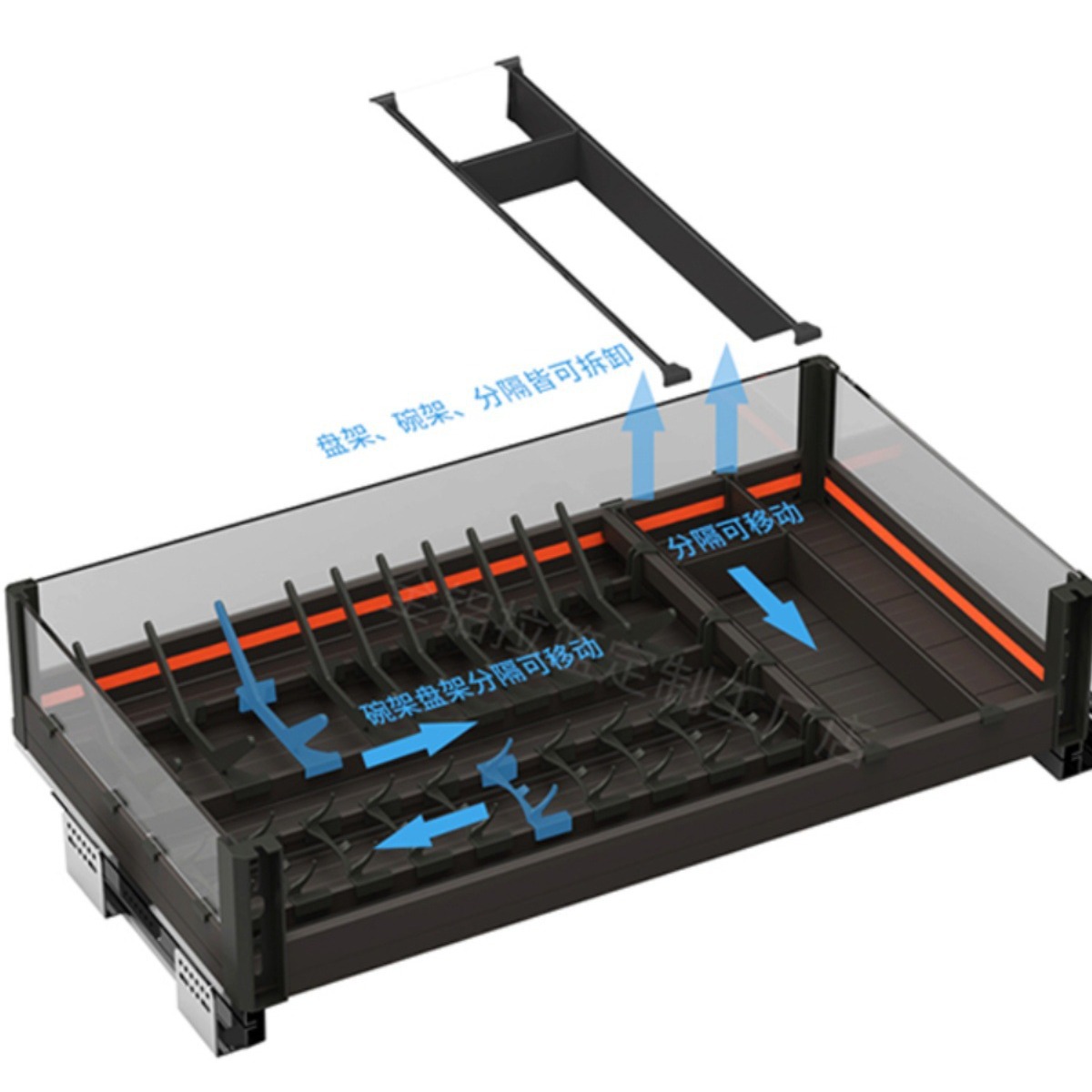 Cesta de cocina Cesta de tazón del gabinete Cesta de almacenamiento de cajón de doble capa de aleación de aluminio engrosado Gabinete de almacenamiento de platos Gabinete de cocina Cesta de almacenamiento