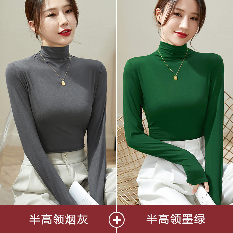 하프 터틀넥 애쉬 + 하프 터틀넥 다크그린