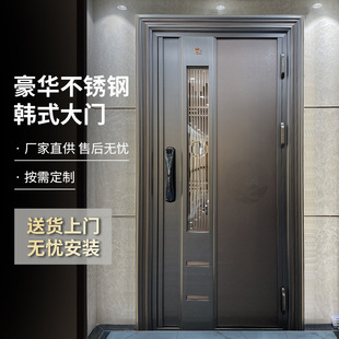 304 stainless steel entrance door Korean ventilated sliding door community commercial housing household door aluminum plate anti-theft single door