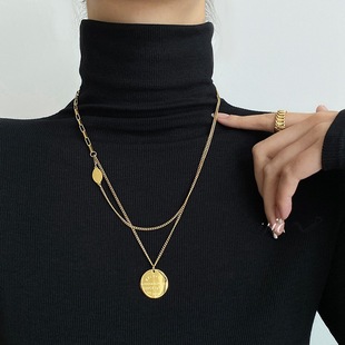 Women's Woolen Chain Autumn and Winter 2021 New Trendy Long Light Luxury Niche Design Sense Double Layer Stacked Titanium Steel Necklace for Women