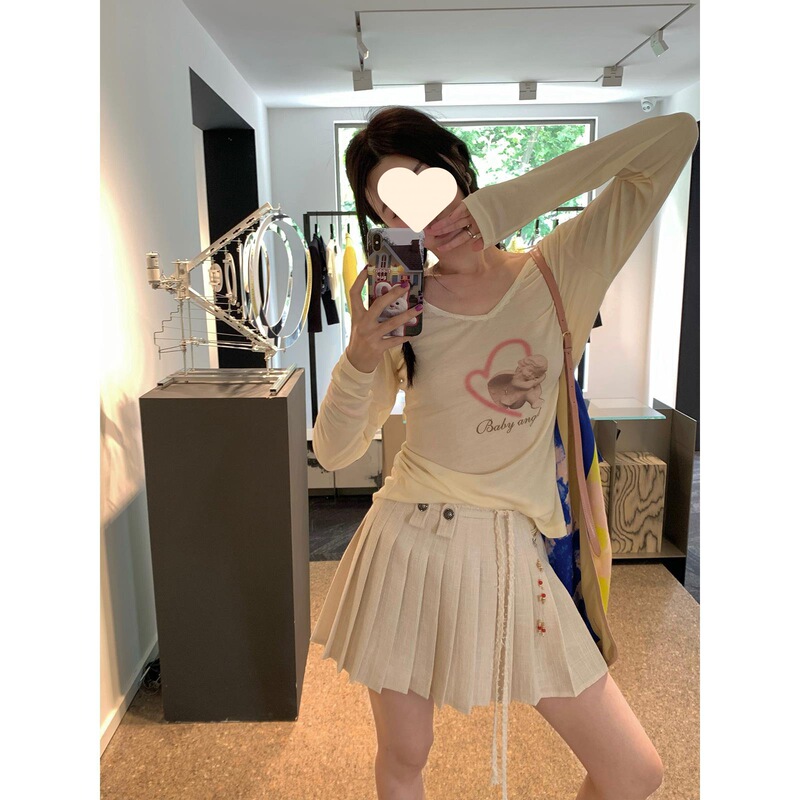 [in stock] VC hemp feeling small fragrance woven beaded pleated skirt skirt casual 2023 summer new women