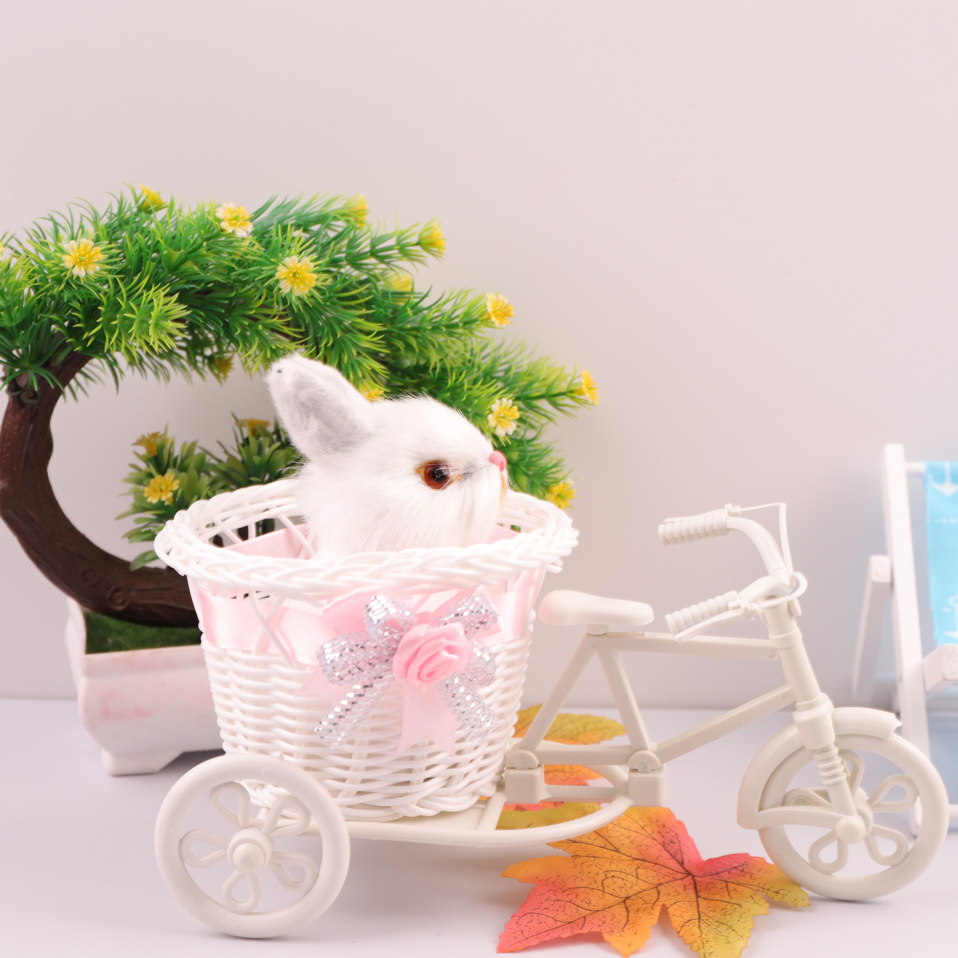 (흰색 핑크) 세발 자전거 (흰색) 중립 토끼