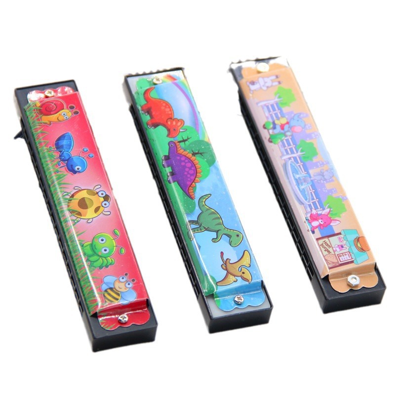 Armónica de 16 agujeros de hierro de dibujos animados, armónica pequeña de color, educación temprana para niños, instrumento musical de iluminación, material de instrumento musical de enseñanza para estudiantes