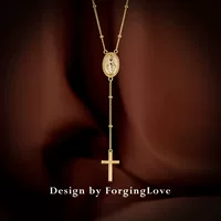 Чистое золото 14K Y Ожерелье Женская Вера Девушка Крест Обычное Золотое Ожерелье Цепочка Золотые Ювелирные Изделия 12592