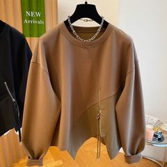 时尚拼接卫衣女2025秋装韩版新款大码宽松个性洋气不规则显瘦上衣