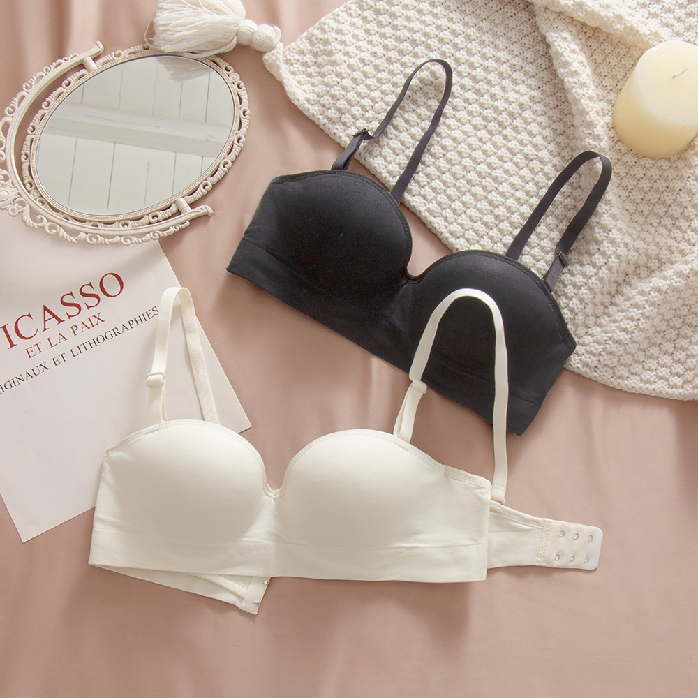 Estilo japonés simple chica sin tirantes invisible media taza sexy ropa interior invisible de las mujeres de carbón de bambú de algodón sujetador agradable a la piel 1001