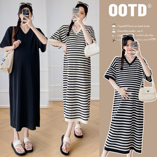 Real shot 2024 summer new short sleeve V-neck fashion loose temperament slim size striped jumpsuit...