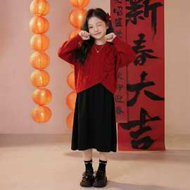 新中式儿童毛衣新年装两件套秋冬中大童新年过年套装加厚保暖女童
