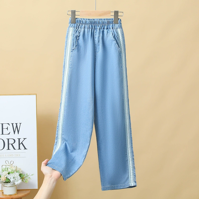 Джинсы Tencel для девочек, широкие брюки, лето 2025, тонкие брюки с защитой от комаров для детей среднего и старшего возраста, стильные свободные верхние брюки