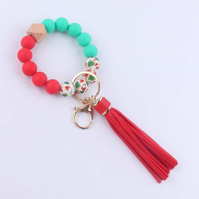 Nueva pulsera de silicona llavero creativo DIY Navidad cuentas de silicona borla colgante llavero colgante