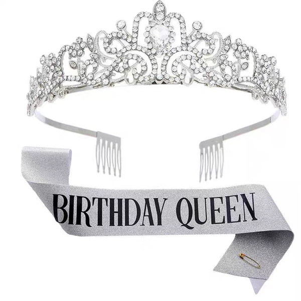 Silver water drop crown + shoulder strap Queen QUEEN