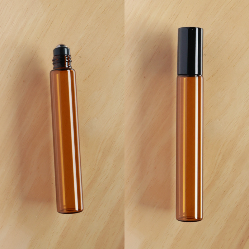 Botella roll-on para aceites esenciales cosméticos, botella marrón para aceites esenciales, botella transparente para reactivos, botella roll-on de vidrio, botella de perfume ámbar.