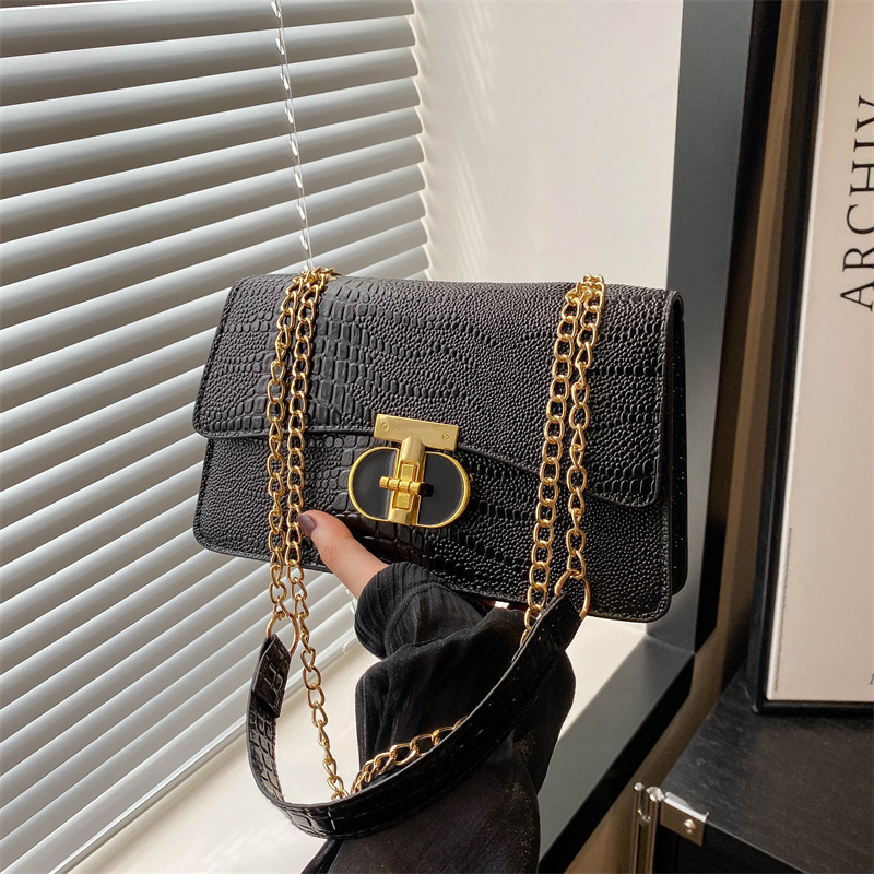 鱷魚紋鏈條小方包包女2024新款時尚單肩包跨境外貿代發百搭斜挎包