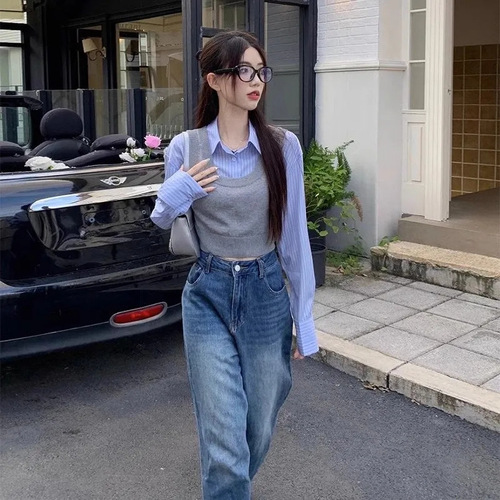Sweet and Spicy Short-Sleeve Shirt 2024 New Women's Autumn Slim Fit Dress Shirt White Long-Sleeve Gentle French Top
