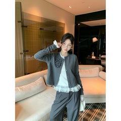 设计感荷叶边拼接长袖外套女2025秋季新款韩系显瘦修身波点上衣潮